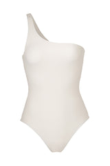 One-Shoulder One-Piece White on White Background