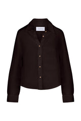 Phillips Long Sleeve Button-Down Shirt in Linen Cupro Espresso on White Background