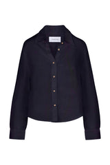 Phillips Long Sleeve Button-Down Shirt in Linen Cupro Navy on White Background