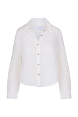Phillips Long Sleeve Button-Down Shirt in Linen Cupro White on White Background