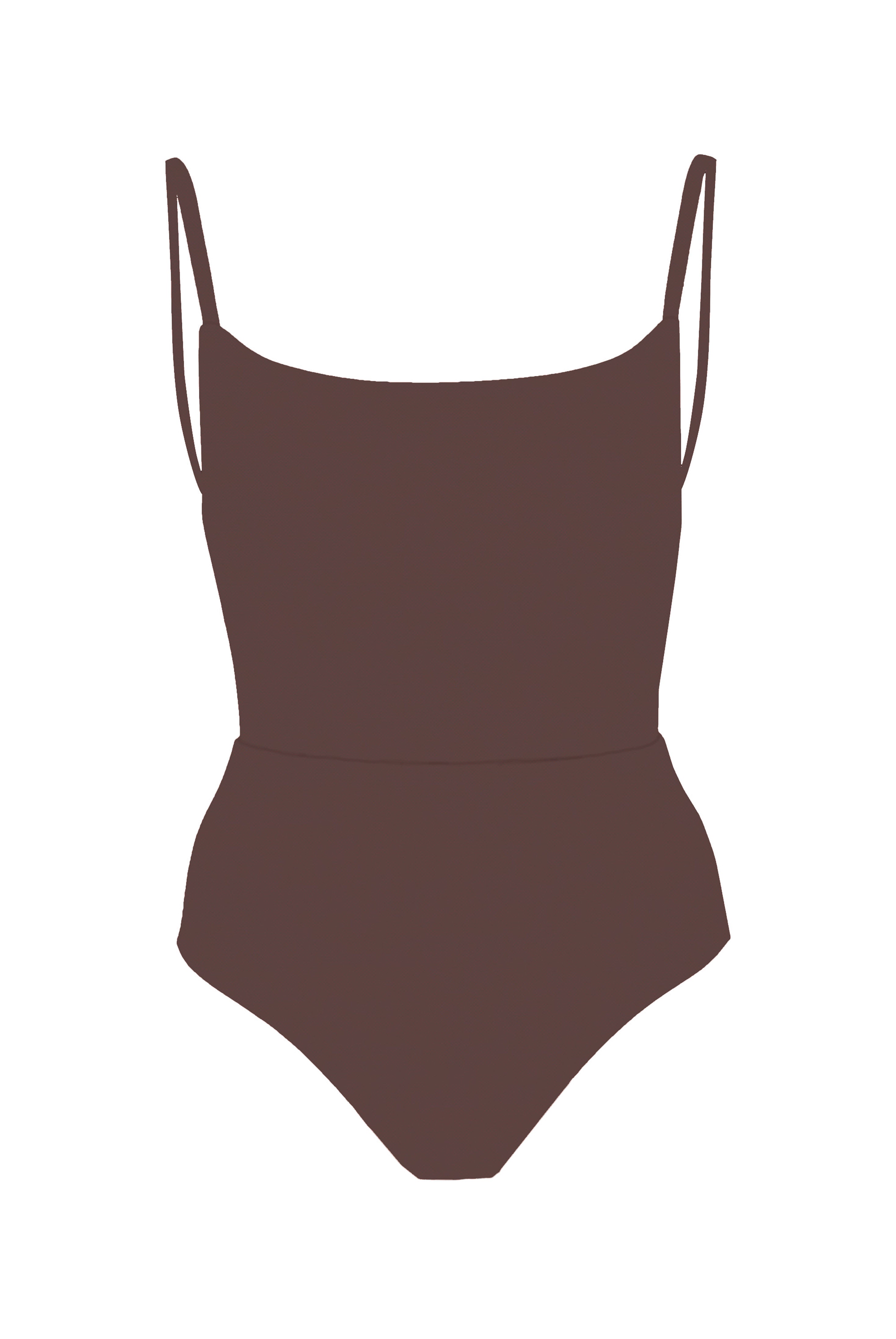 Square Neck Open Back One-Piece Moka on White Background