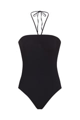 Sweetheart Halter One-Piece Black on White Background
