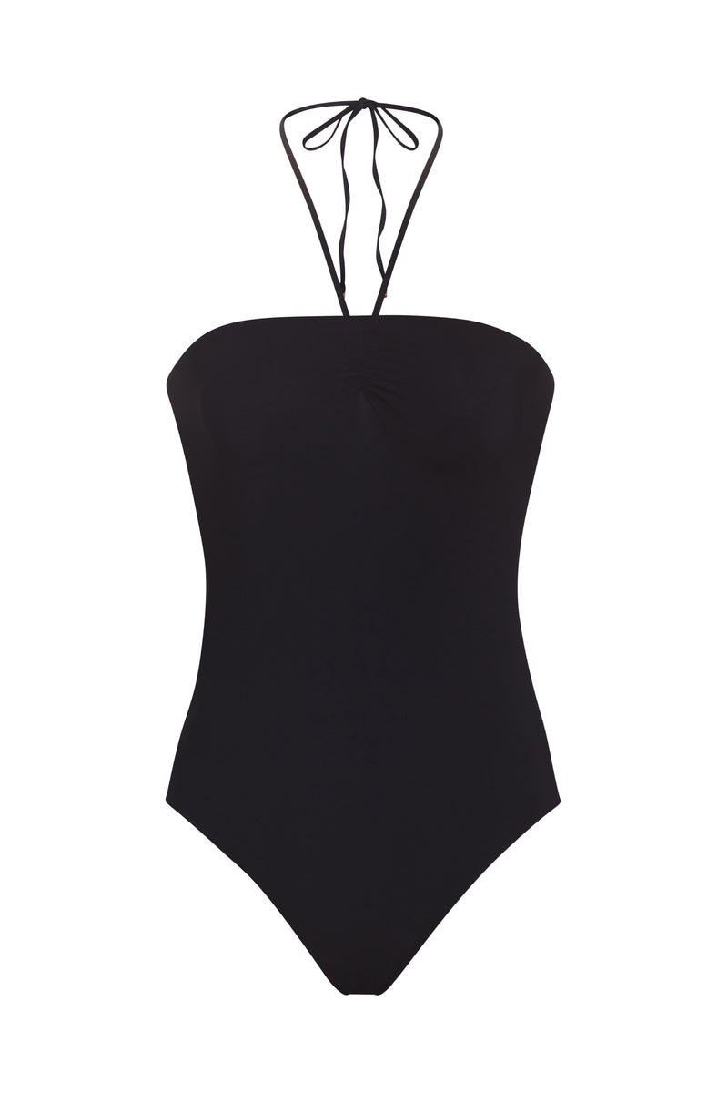 Sweetheart Halter One-Piece Black on White Background