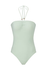 Sweetheart Halter One-Piece Celadon on White Background