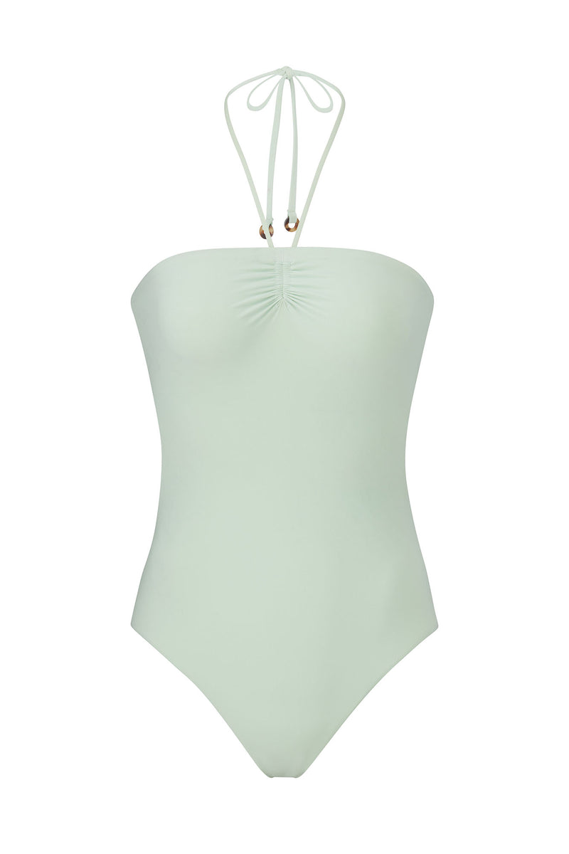 Sweetheart Halter One-Piece Celadon on White Background