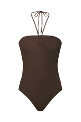 Sweetheart Halter One-Piece Espresso on White Background