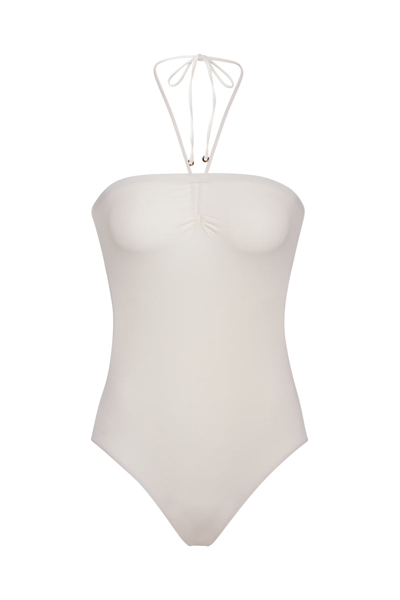 Sweetheart Halter One-Piece Off-White on White Background