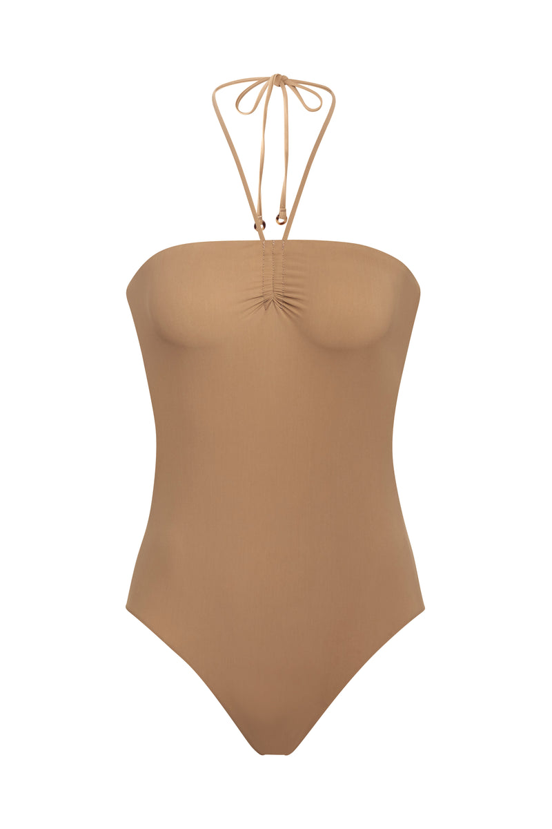 Sweetheart Halter One-Piece Sandstone on White Background
