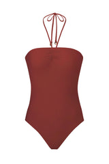 Sweetheart Halter One-Piece Umber on White Background