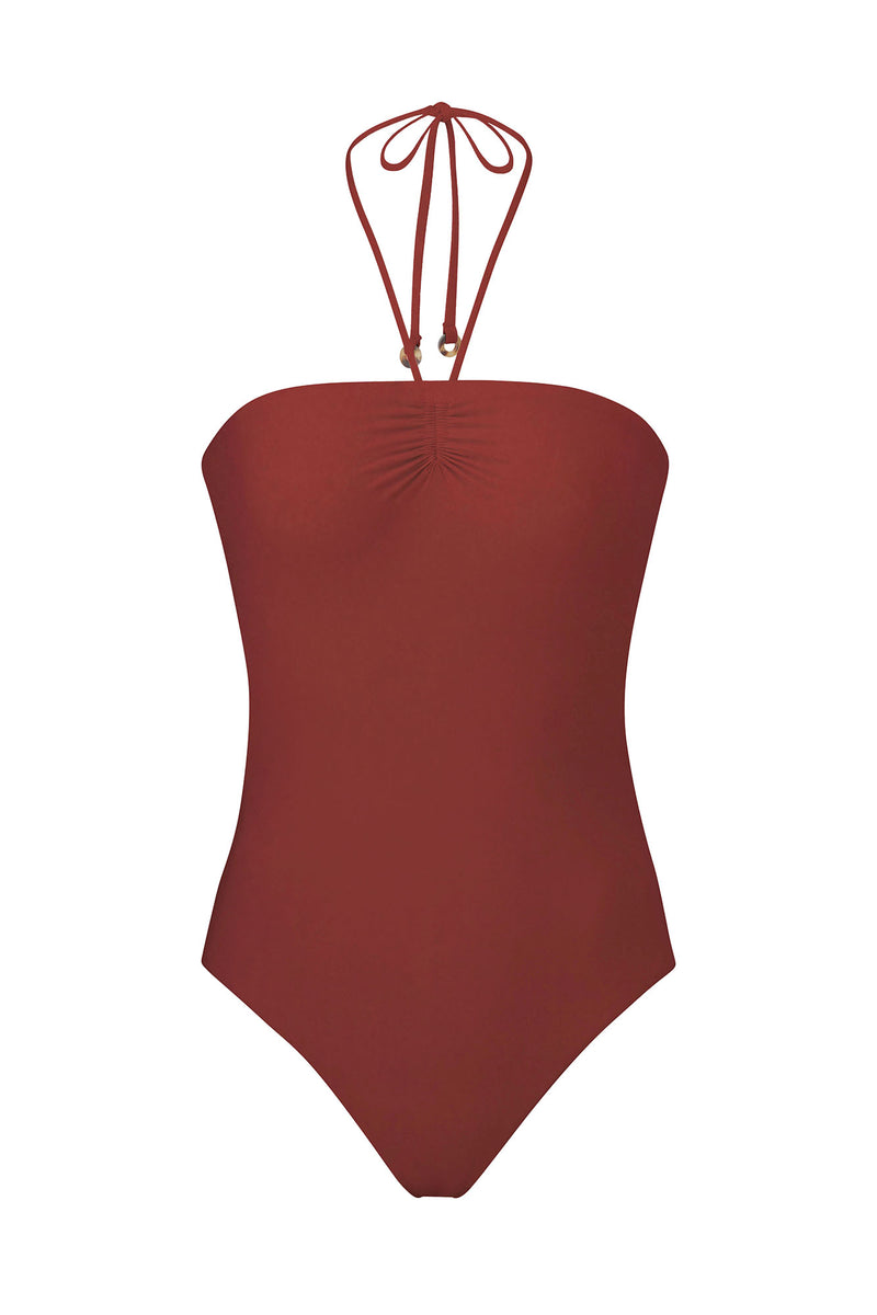 Sweetheart Halter One-Piece Umber on White Background