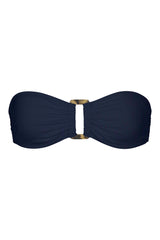 Tortoise Bandeau Bikini Top Navy on White Background
