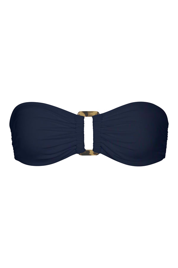 Tortoise Bandeau Bikini Top Navy on White Background