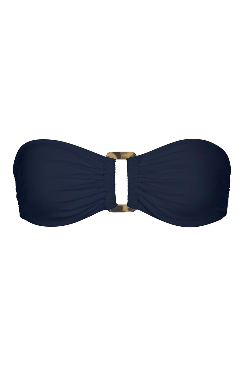 Tortoise Bandeau Bikini Top Navy on White Background