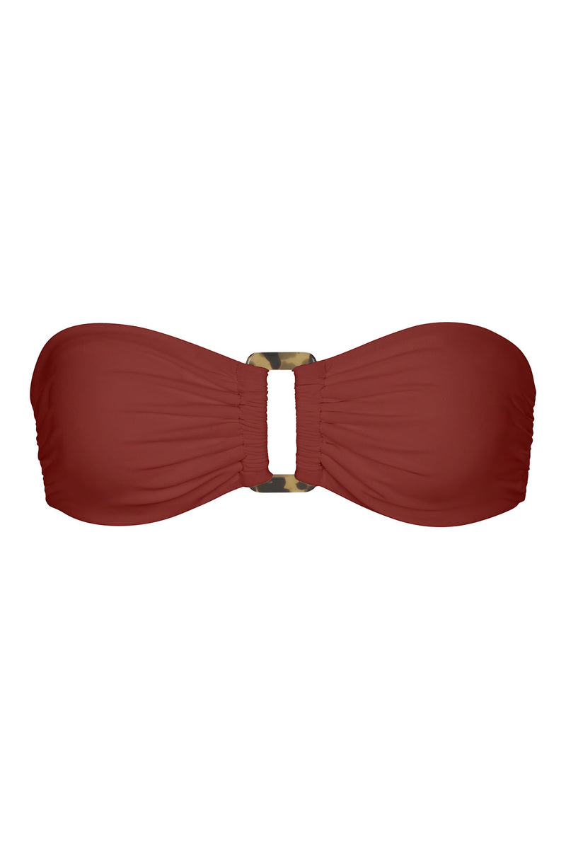 Tortoise Bandeau Bikini Top Umber on White Background