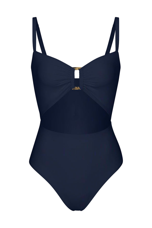 Tortoise Cutout One-Piece Navy on White Background
